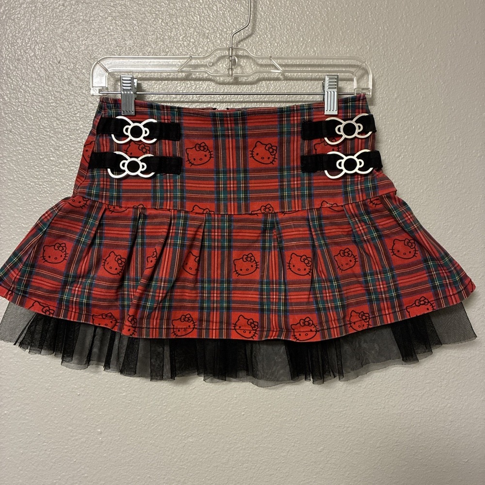 Dolls Kill X Hello Kitty Good for each other Plaid Skirt Womens S Red Punk Emo